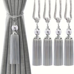 rubans rideaux pompons gris doré texture tissée classique élégants accessoire voilure moderne