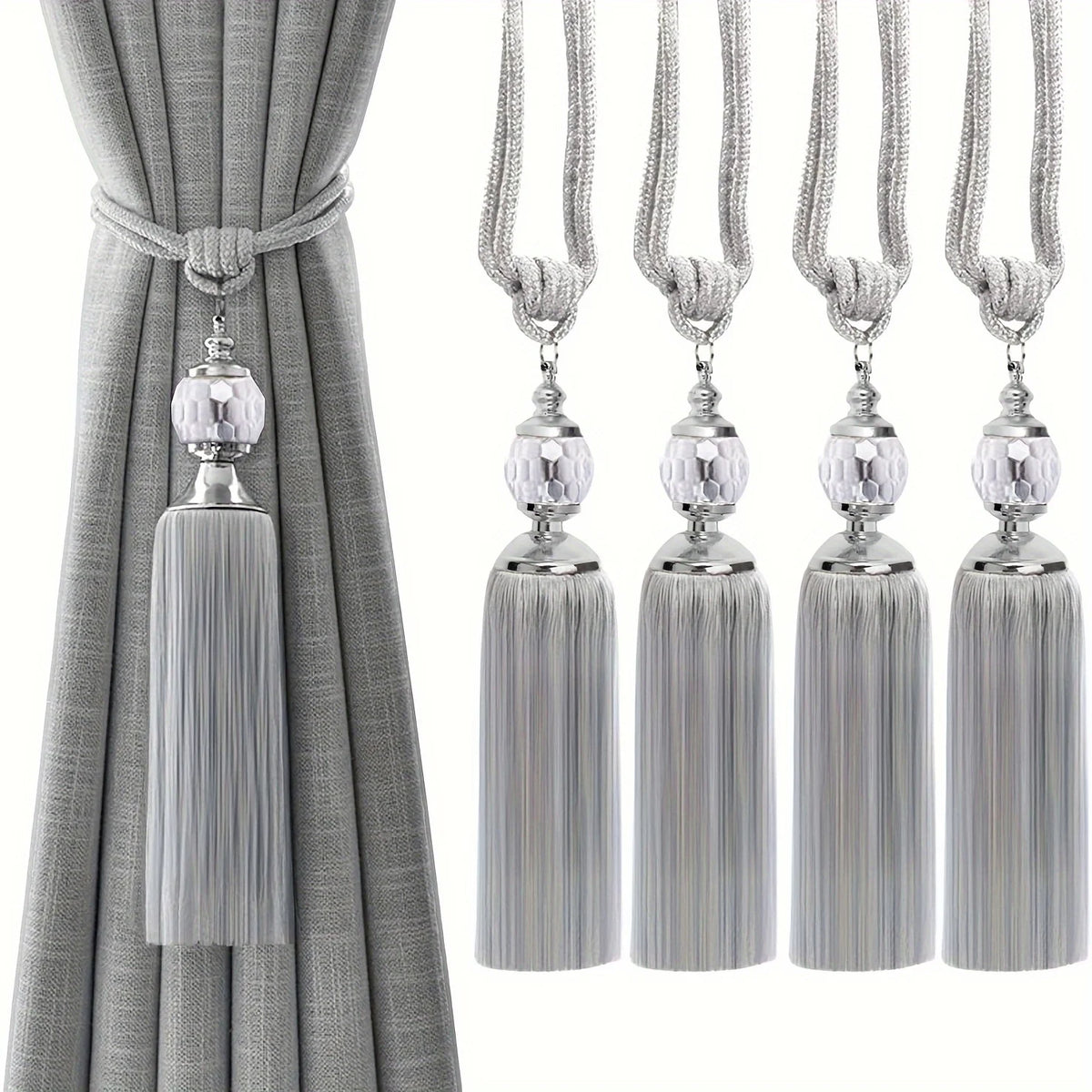 rubans rideaux pompons gris doré texture tissée classique élégants accessoire voilure moderne