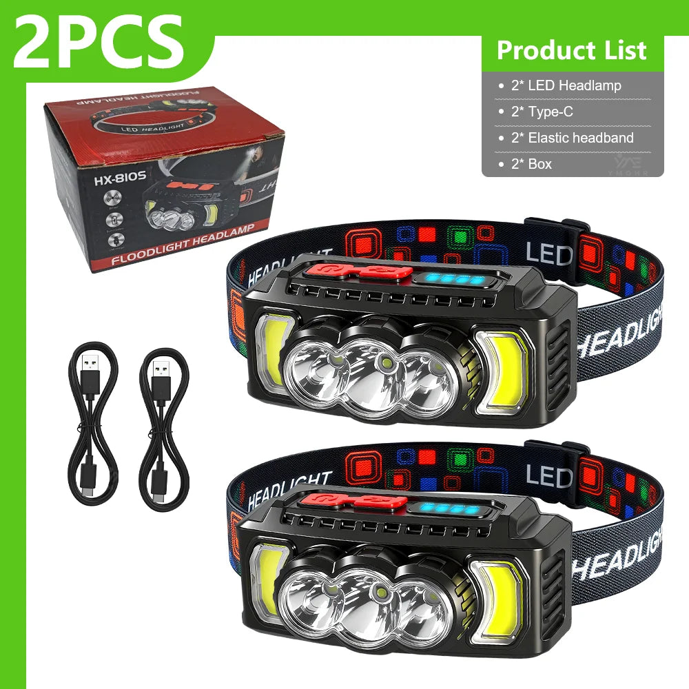 lampe frontale led rechargeable usb noir jaune rouge réglable