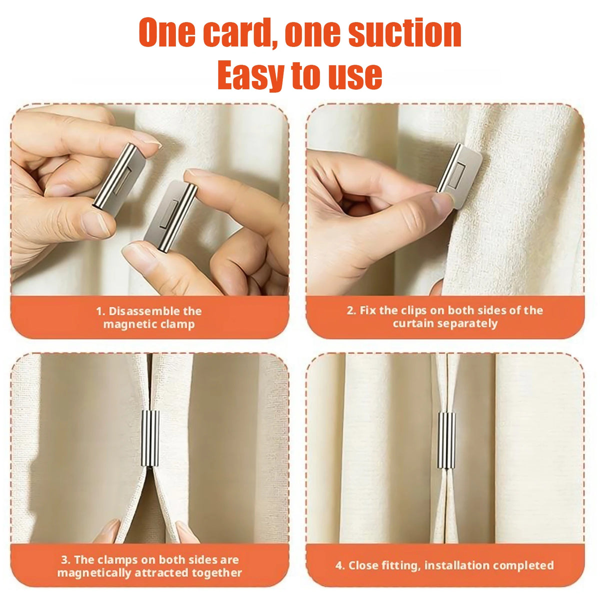 clips magnétiques rideaux argenté lisse brillant modernes fixations sans perçage paires support rideaux réutilisable
