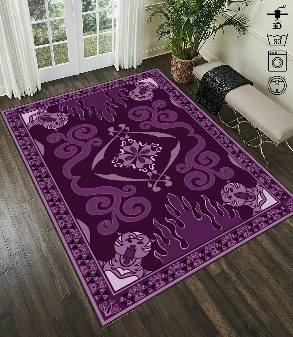 tapis salon moderne motif ethnique violet rouge beige doré décoratif maison chambre grand