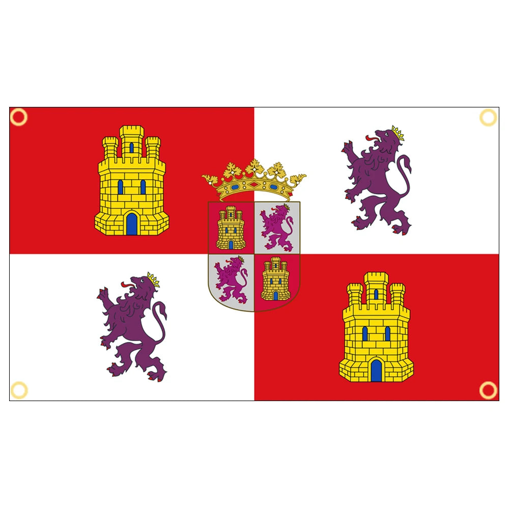 drapeau castille léon rouge blanc jaune violet armoiries lions tours super tex polyester opacité