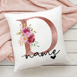 taie d'oreiller motif floral rose lettres initiales respectueux environnement moderne blanc