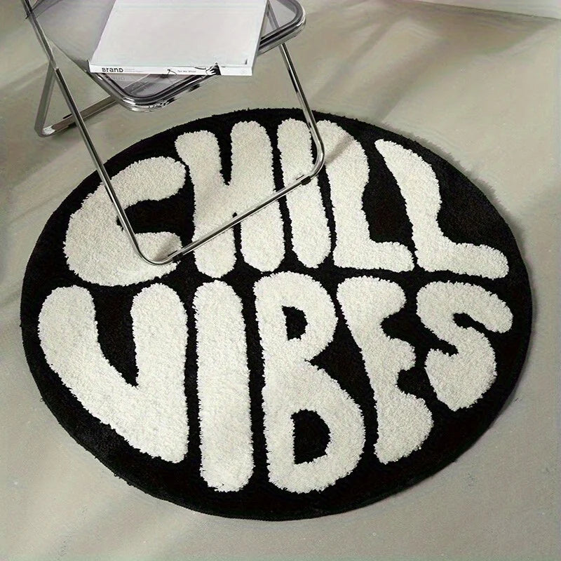tapis moderne noir blanc letters CHILL VIBES doux polyester antidérapant salon bain porte