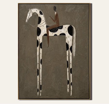 tableau cheval abstrait moderne cadre doré toile décorative salon chambre mur blanc noir