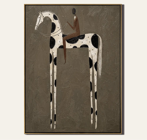 tableau cheval abstrait moderne cadre doré toile décorative salon chambre mur blanc noir