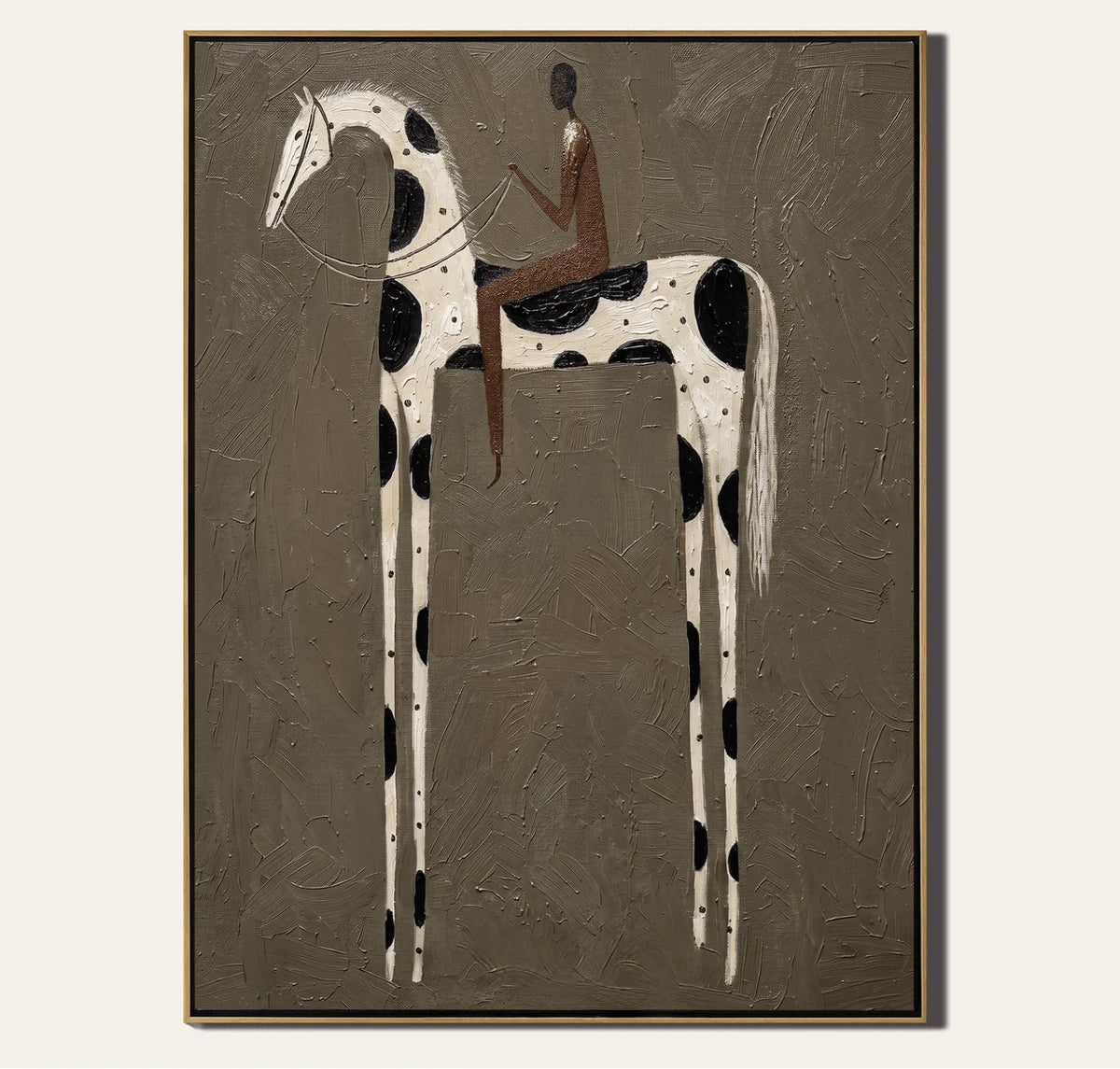tableau cheval abstrait moderne cadre doré toile décorative salon chambre mur blanc noir