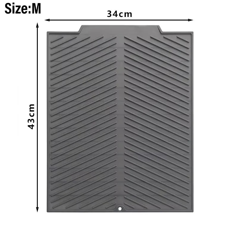 tapis silicone gris moderne rayures diagonales cuisine antidérapant respectueux environnement filtration eau protection vaisselle