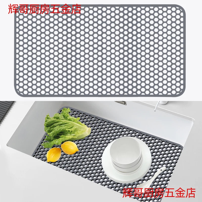 tapis protection silicone moderne gris perforations antidérapant cuisine vaisselle fond évier résistance chaleur