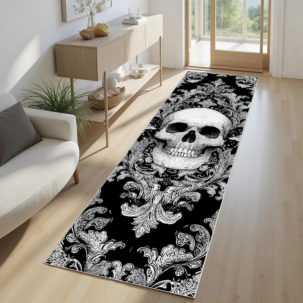 tapis gothique crâne roses moderne polypropylène polyester antidérapant salon chambre extérieur