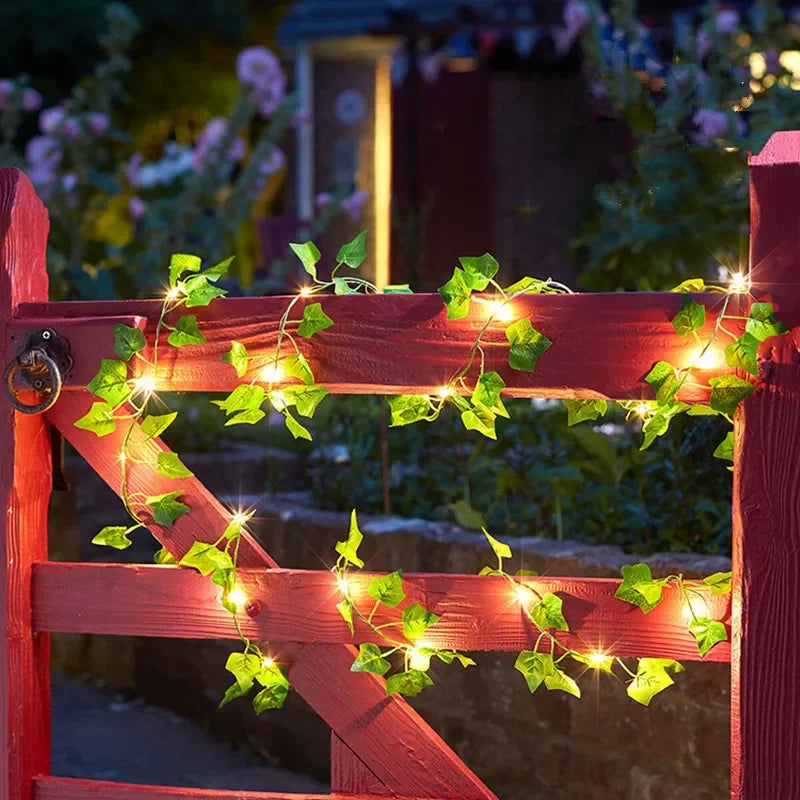 guirlande lumineuse feuilles vertes fleurs led noel mariage jardin decoration moderne 100leds 10mètres