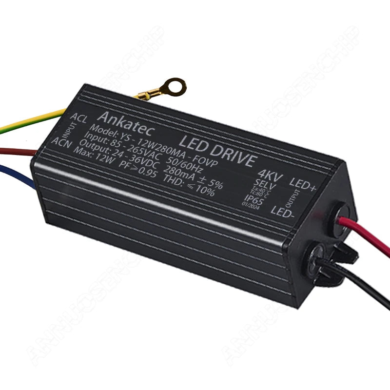 transformateur alimentation led 12w 24v 36v 280ma ip65 waterproof noir industrial
