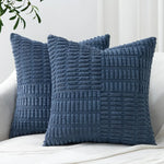 housse coussin carré moderne texture bleu marine polyester coton décoratif lit siège fixations blanc