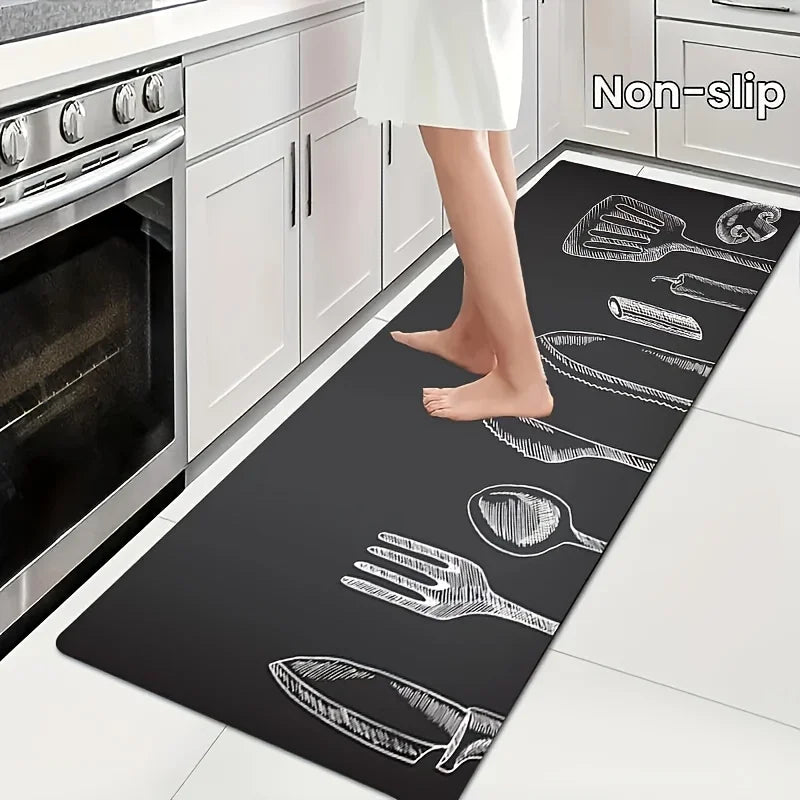 tapis antidérapant imperméable moderne noir couverts cuisine salon couloir polyester caoutchouc