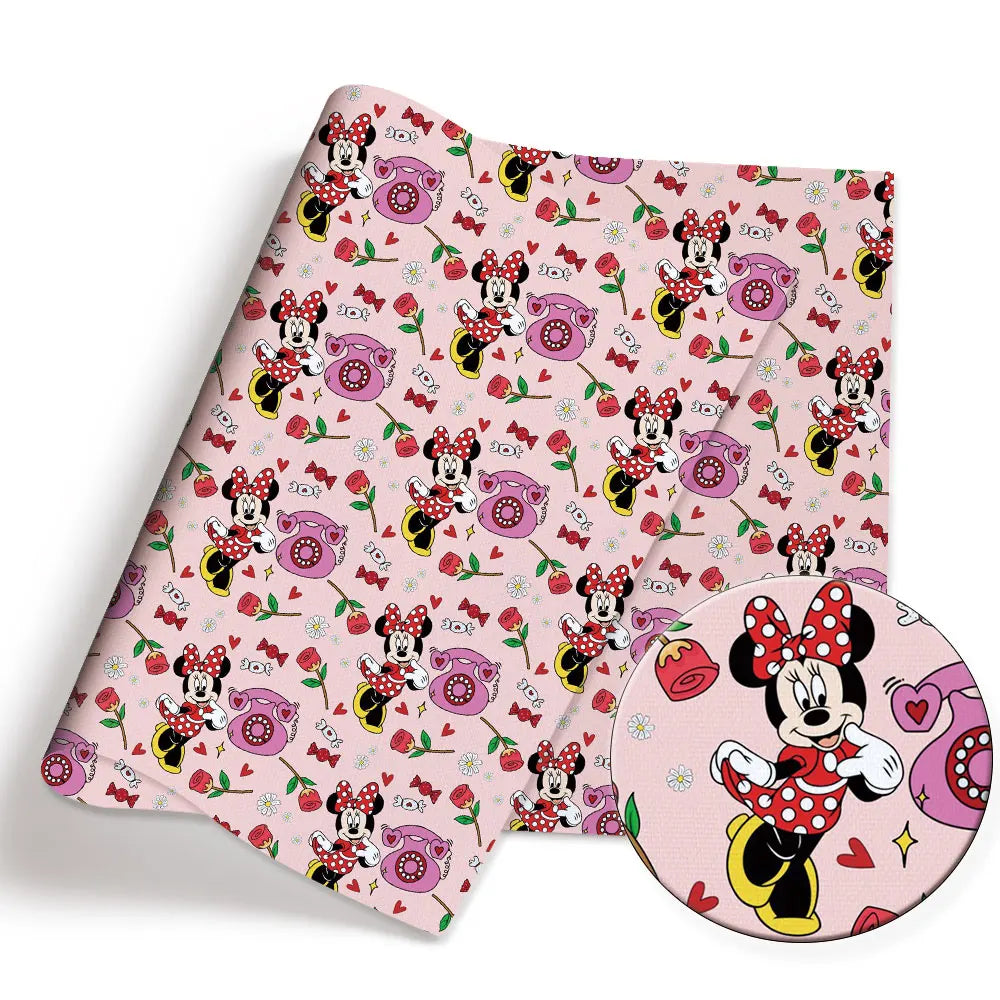 tissu imprimé personnages animés rose clair fleurs coeurs simple enfants patchwork bricolage coton 140x50cm