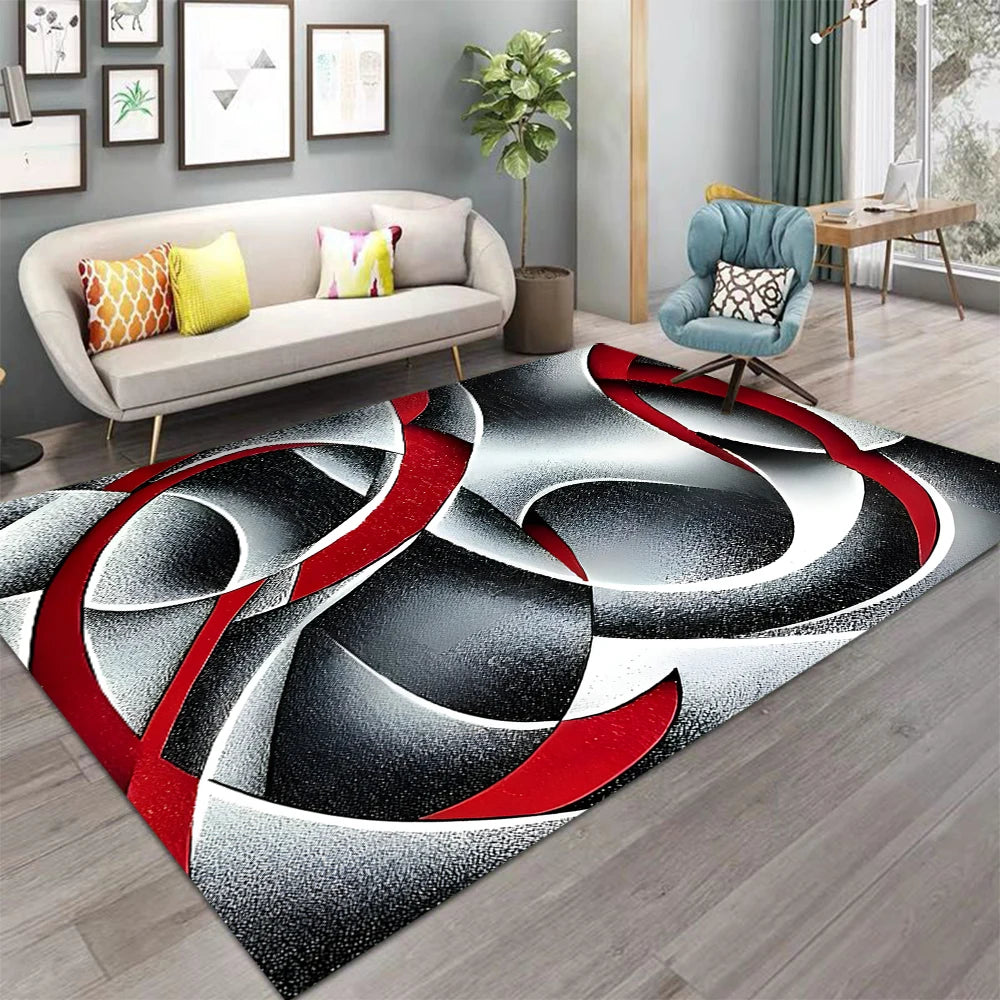 tapis géométrique abstrait moderne polypropylène polyester noir blanc rouge salon chambre extérieur