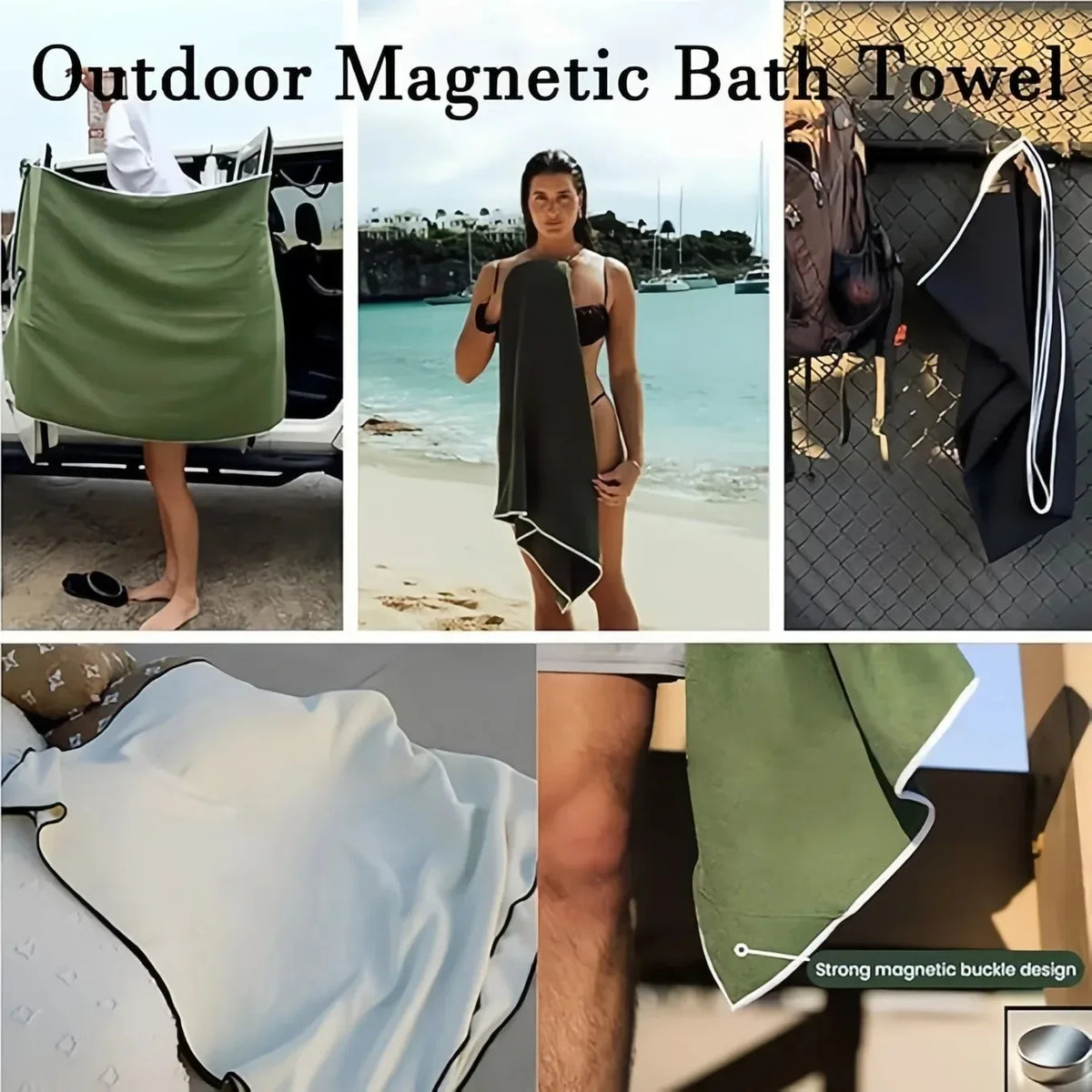 serviette plage microfibre séchage rapide aimants vert olive moderne camping piscine