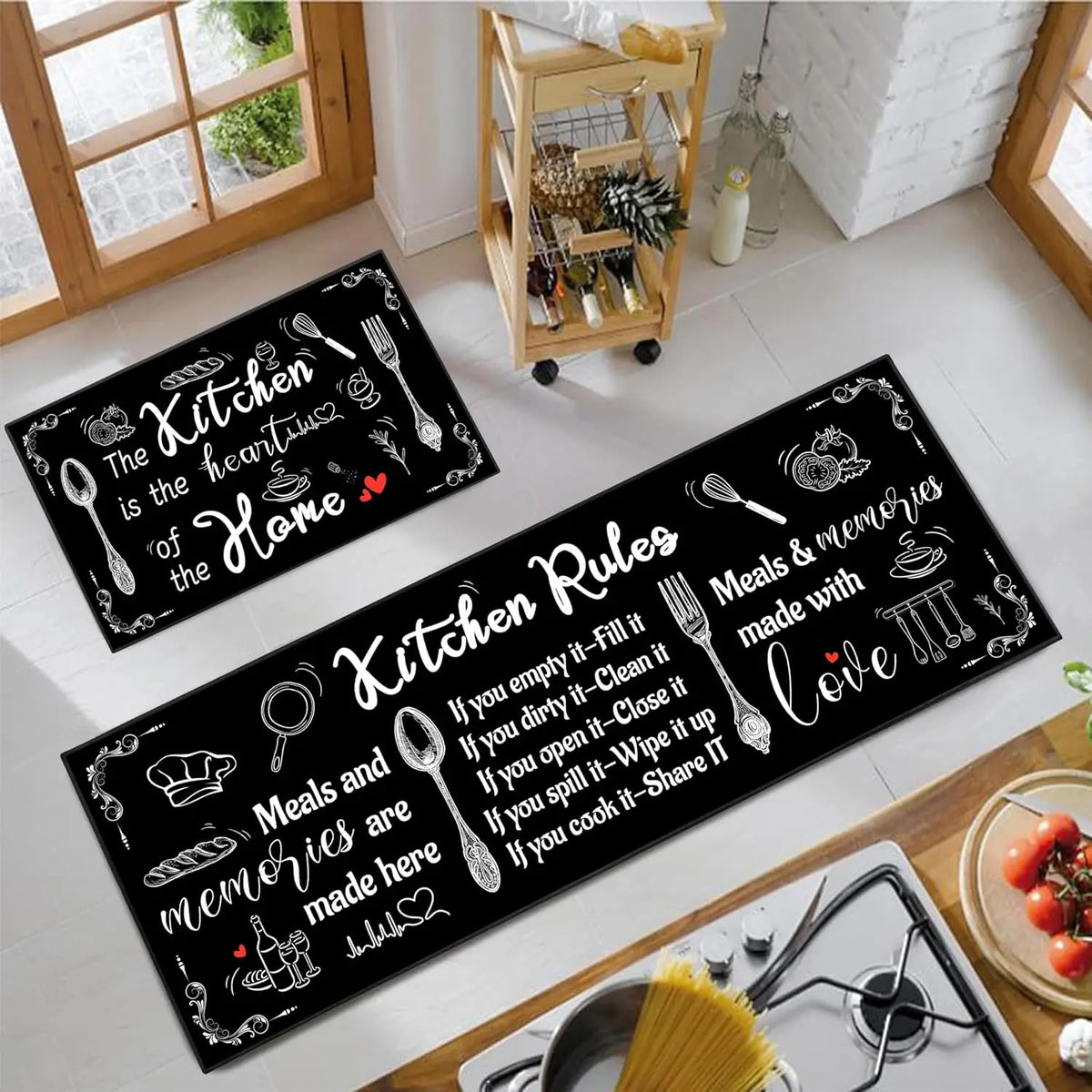 tapis cuisine antidérapant résistant facile nettoyer moderne noir blanc bleu orange gris vert rouge
