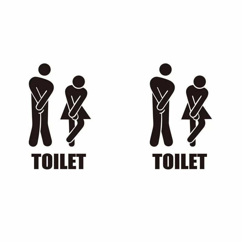 autocollants graphiques minimalistes toilettes silhouettes assises noir stickers muraux salle bains décoration maison vinyle
