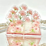 cadre photo acrylique transparent floral livres décoratifs pages blanches motifs fleurs artisanal violet bleu
