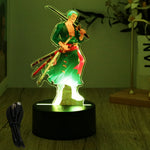lampe led 3d anime luffy zorro cracked surface télécommande câble usb nocturne rouge vert