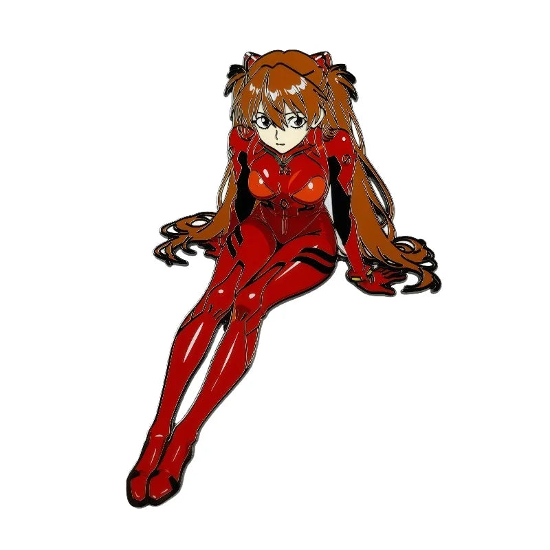badge anime asuka rouge dessin animé brillant produit fini métal unisexe opacité