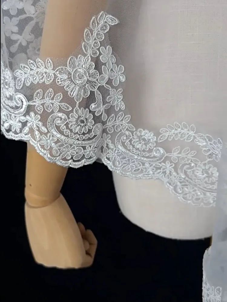 voile mariée blanc broderie florale transparente classique clips cheveux accessoire mariage femme longueur cathédrale