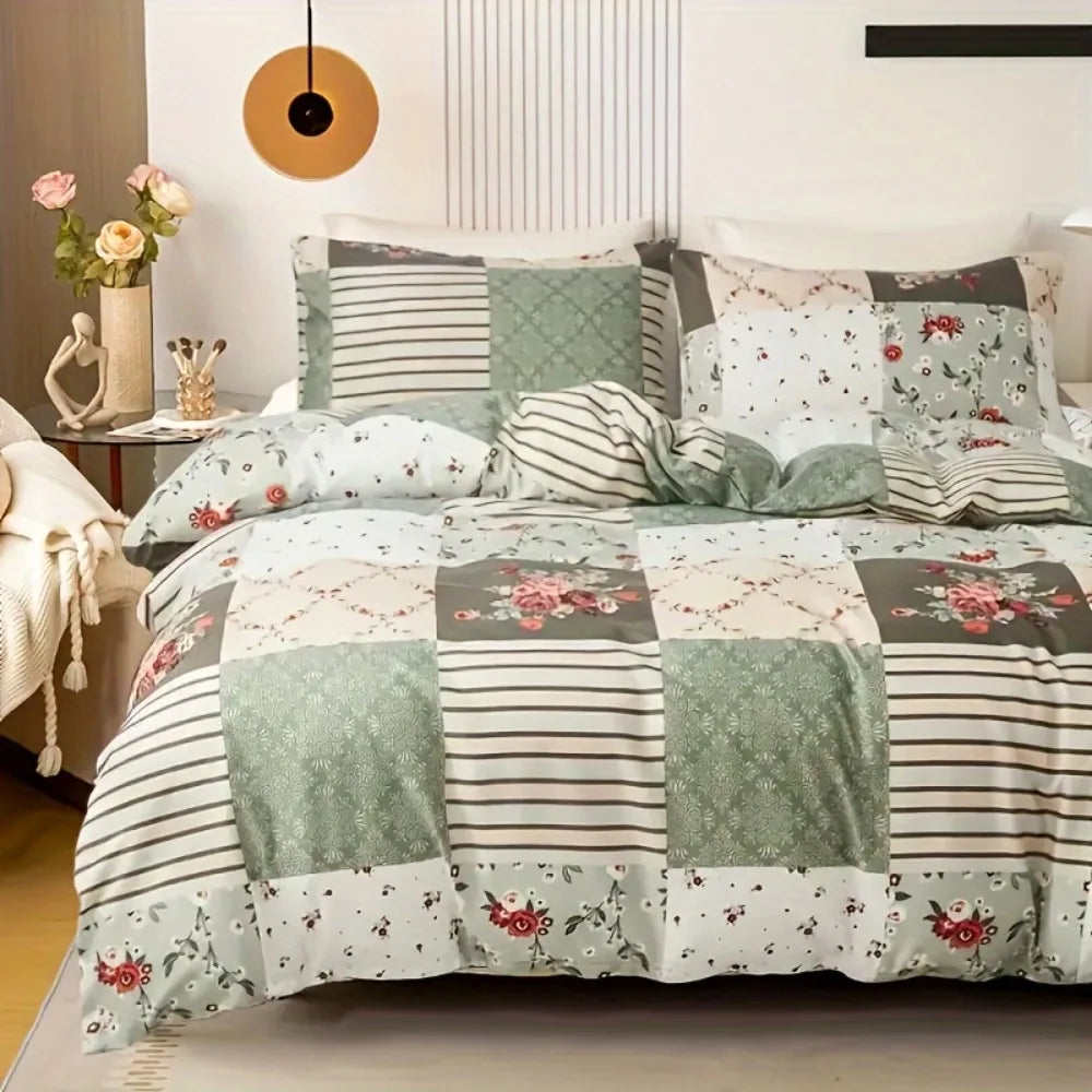 Parure de lit vert clair imprimé floral sur lit King