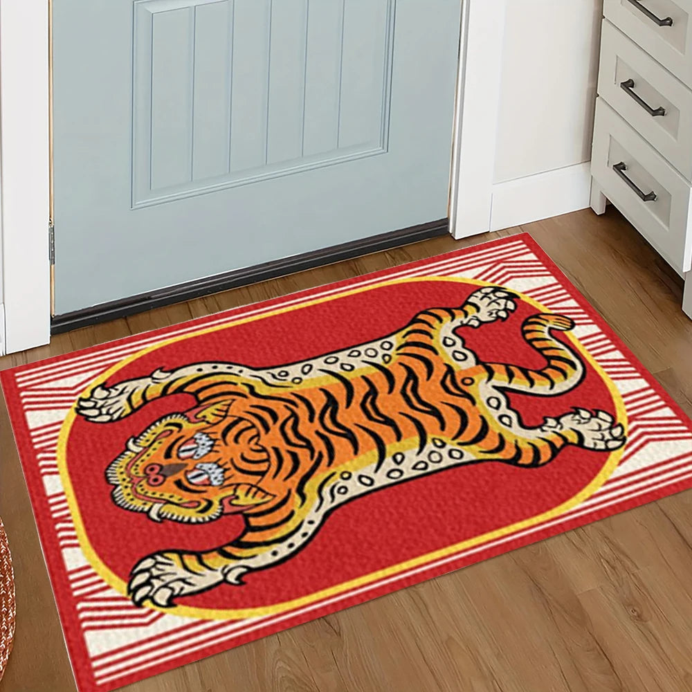 tapis moderne tigre stylisé vert orange rouge noir blanc 30x50cm 40x60cm 50x80cm