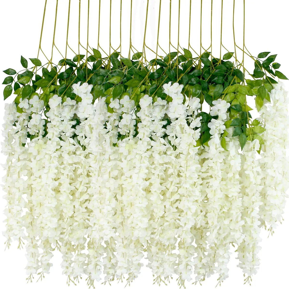 guirlande fleurs artificielles violette moderne extérieure accrochée blanc feuilles verte festive