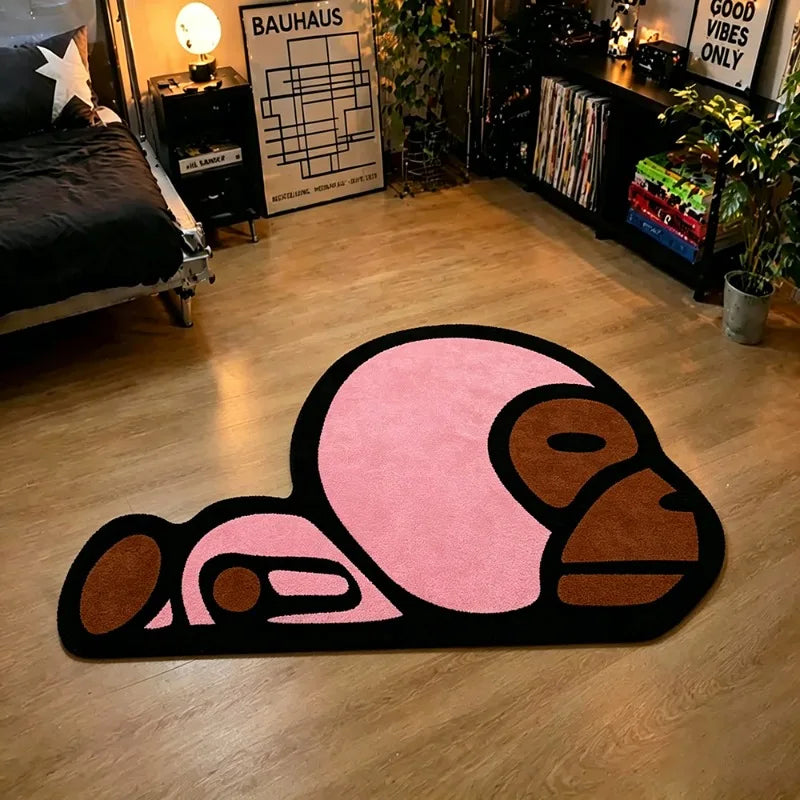 tapis dessin animé singe rose moderne chambre salon polaire polyester japonais coréen