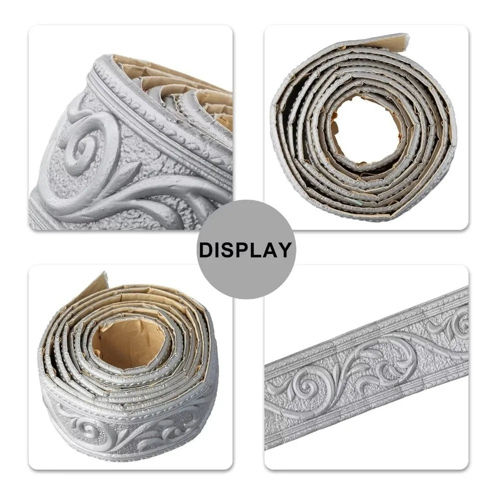 bordure décorative adhésive plastique motifs floraux classique orné blanc beige marronclairOpaque