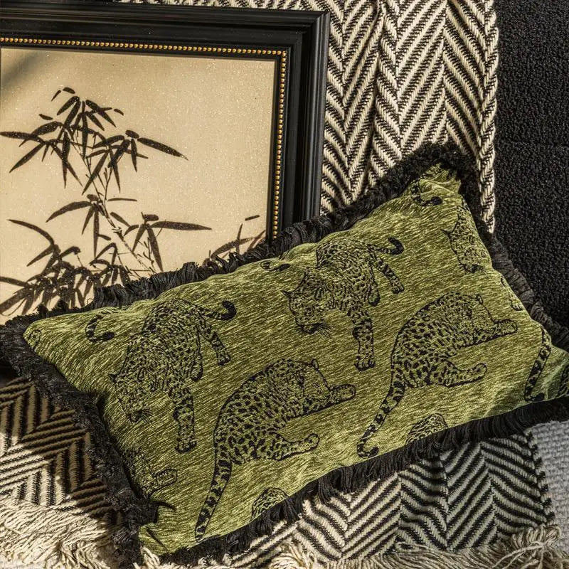 housse coussin motif léopard noir vert olive moderne décoration intérieure polyester carré sofa chaise