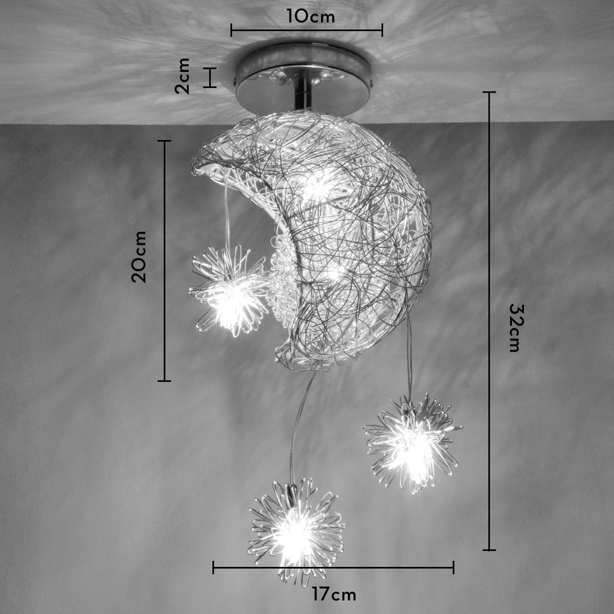 lampe suspendue moderne lune étoiles blanc doré salon chambre led
