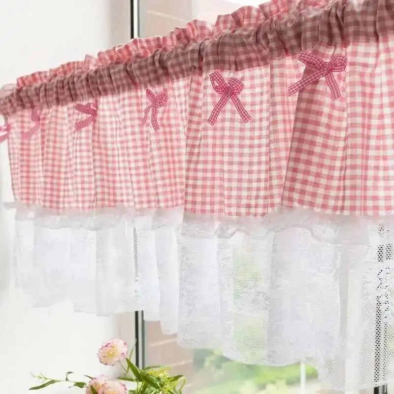 rideau gingham semi transparent vintage rustique salon polyester blanc noir bleu rouge