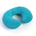 coussin voyage gonflable forme cou confortable velours gris rose bleu ergonomique portable sac rangement