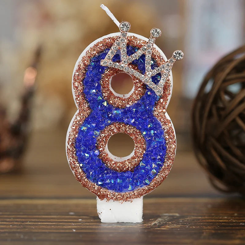 bougies forme chiffre anniversaire blanches bleues strass dorés festives