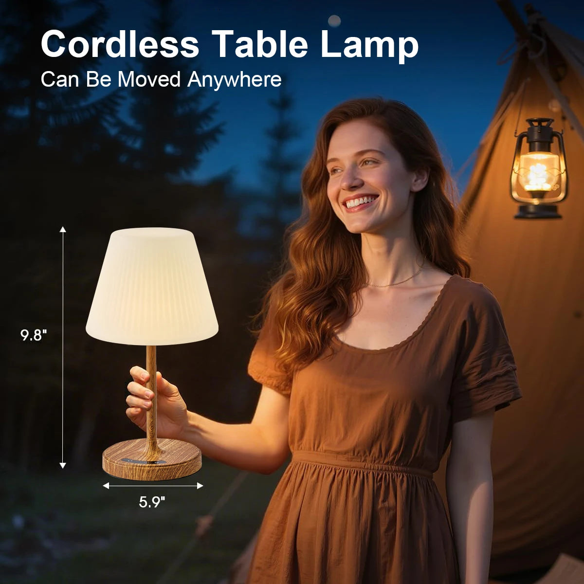 lampe table veilleuse led rechargeable blanc bois tissu plissé moderne minimaliste câble usb chargeur