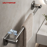 porte serviettes mural adhésif gris métallisé texture brossée moderne sans perçage salle bain double