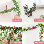 guirlande artificielle fleurs roses feuilles vertes décoration maison jardin mariage festive naturelle