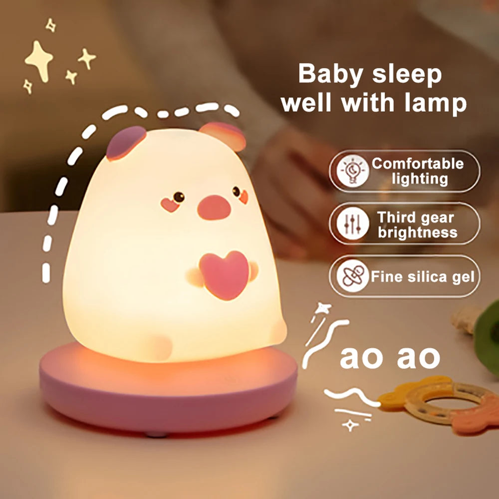 veilleuse animale rechargeable usb interrupteur tactile moderne nuit chambre blanc rose.orange.vert