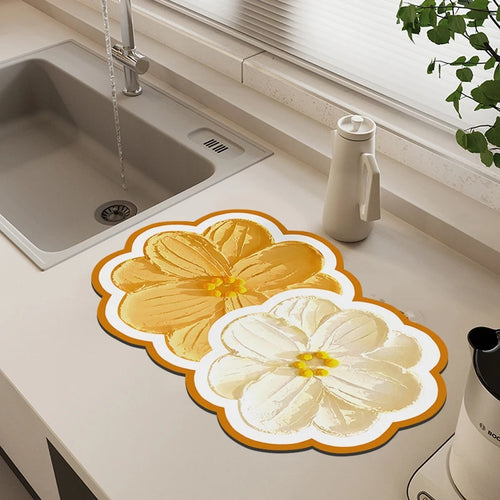 tapis sol cuisine motif fleurs décoratif moderne absorbant antidérapant maison appartement