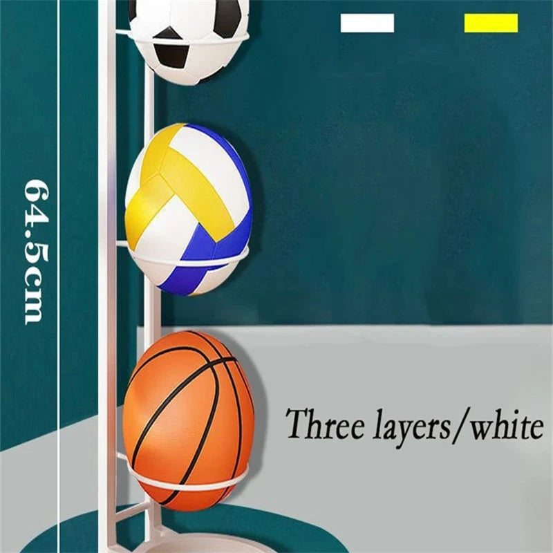 support rangement moderne minimaliste ballons sport bouteilles d'eau noir blanc motifs sportifs trois couches