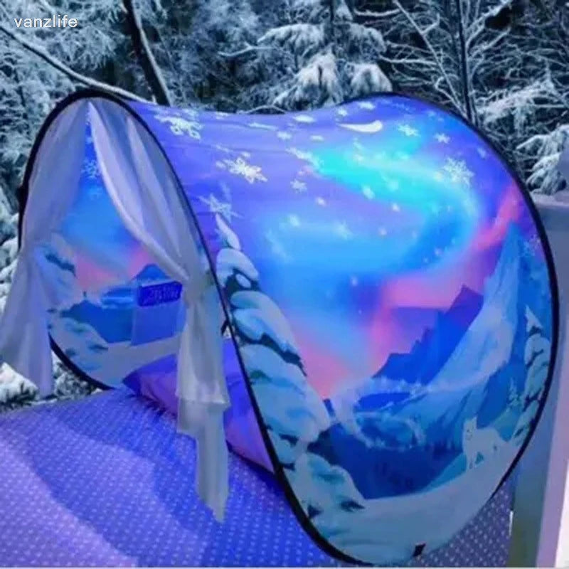 tente enfant étoiles lune nuages sac rangement voyage extérieur fantaisie magique violet rose bleu