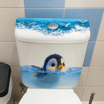 cache cuvette toilette pingouin bleu blanc illustration adhésive salle bain déco facile nettoyage