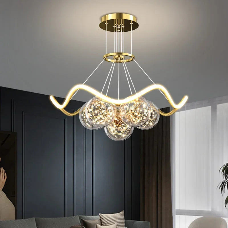lustres led modernes or transparents sphères ondulees contemporains chambre salon