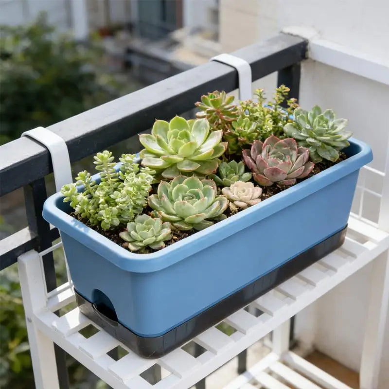 pot fleurs rectangulaire moderne vert blanc bleu drainage auto arrosant lisse pratique