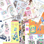 stickers dessin animé filles motifs colorés personnages doux accessoires variés animes vibrant palette couleursscrição