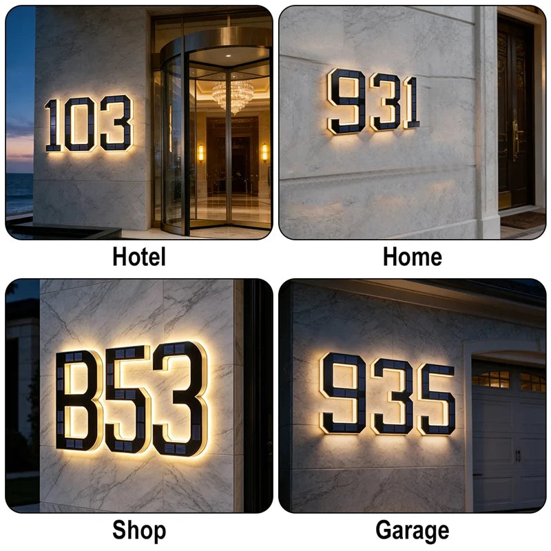 numéro maison lumineux solaire led étanche adhésif noir blanc moderne