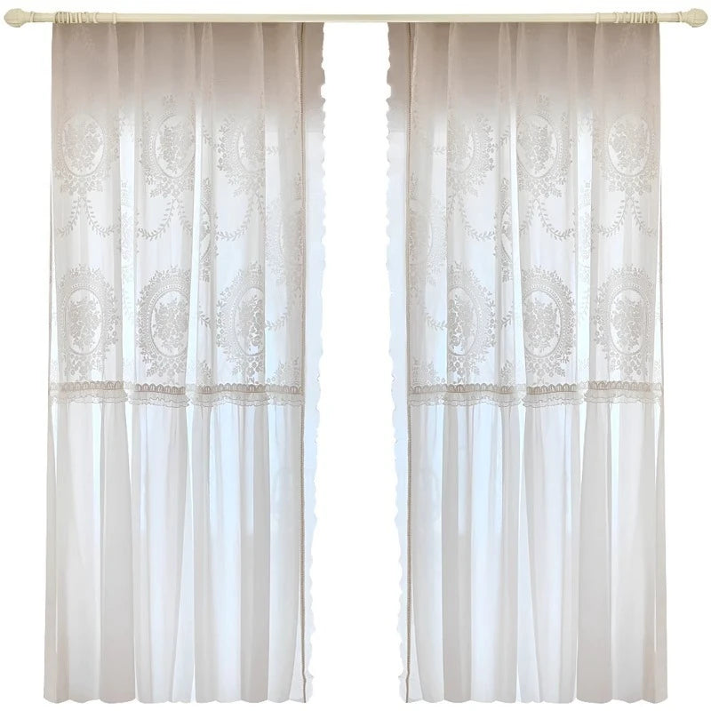 rideaux blancs broderie florale transparents classiques fenêtre romantiques chambre coucher